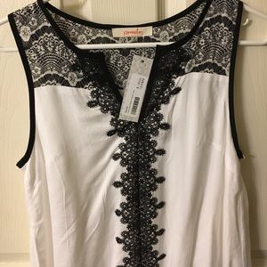 Pomelo black and white embroidered tank